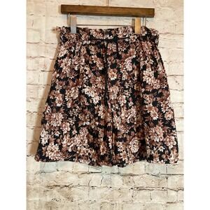 Vintage Energie Shorts Womens Large Black & Brown Floral Cinch Waist Pockets